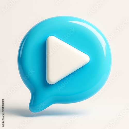 Blue speech bubble with white play button icon
