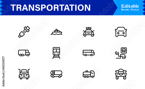 Transportation Icons in a Professional Line Icon Collection – Modern, Minimal, and Fully Scalable Vector Symbols for Digital Projects