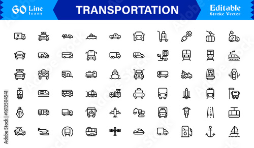 Transportation Icons in a Professional Line Icon Collection – Modern, Minimal, and Fully Scalable Vector Symbols for Digital Projects