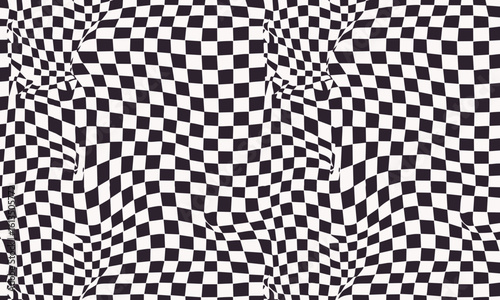 A mind-bending seamless pattern featuring a distorted and warped checkerboard grid