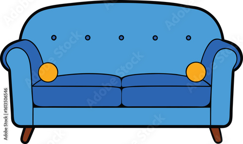 modern blue sofa with cushions vector illustration on transparent background
