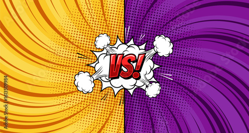 Versus battle comic vector background with halftone book. Confrontation vs, cartoon duel and opposition illustration