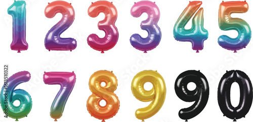 Colorful number balloons for birthday party decorations and anniversary celebration events