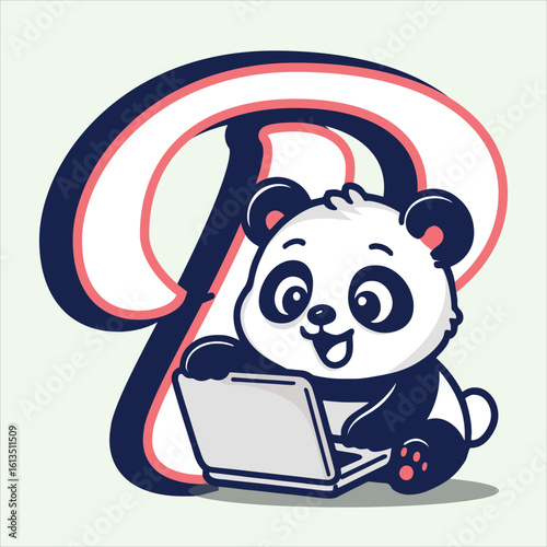 Φωτογραφία Cute panda in p alphabet opening laptop cartoon animals icon