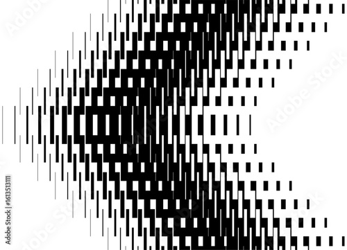 Abstract vector arrow from black pixels on white background. Pattern. Modern technological vector background. Striped design element. Flow of clusters, Pointer, navigation, Game, Movement