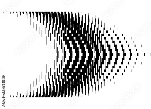 Abstract vector arrow made of black pixels on a white background. Pattern. Modern technological vector background. Striped design element. Information flow, Pointer, navigation, Game, Movement