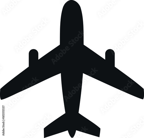 A clean, simple silhouette of a commercial airplane against a plain white background.