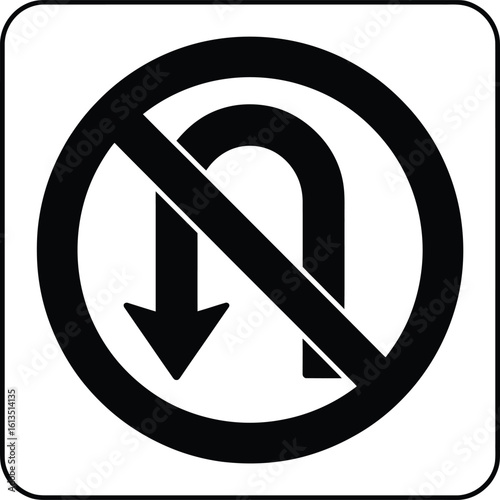 Vector No U-Turn Sign: Black & White Prohibited Maneuver Symbol for Road Safety.