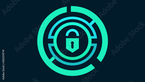Sci Fi Circle Lock Symbol with Neon Effect