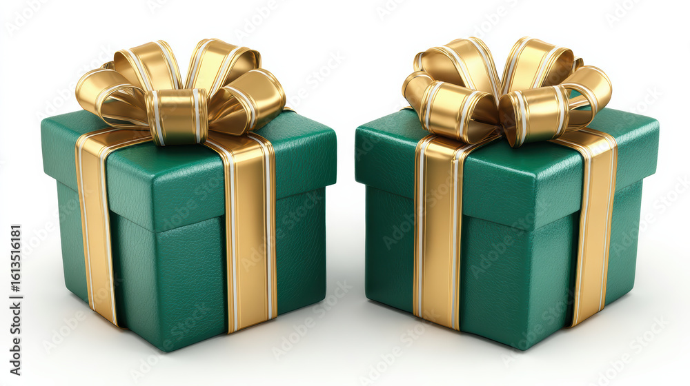 Obraz premium Festive duo of emerald green gift boxes with golden ribbon bow