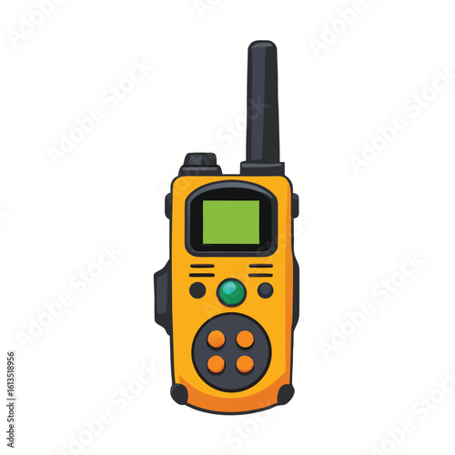 Orange and black walkie talkie with green screen and buttons radio communication
