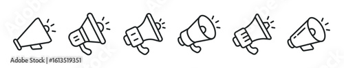Megaphone thin line icon set. Speaker, announce minimal editable stroke icons