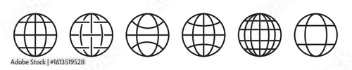 Globe thin line icon set. network, connection, earth minimal editable stroke icons