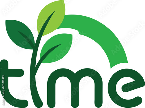 Green leaves and abstract shapes forming the word time plant stem