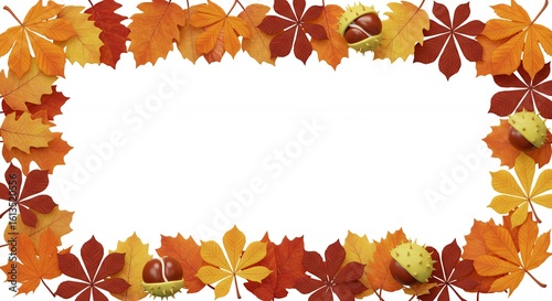 Autumn leaves and conkers border frame