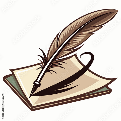 Feather quill writing on parchment paper vector