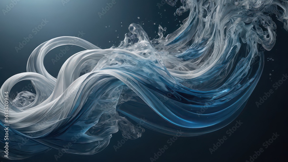 Fototapeta premium Abstract swirling shapes in white and blue tones against a dark gradient background design element