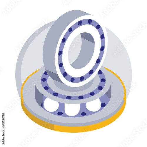 Metallic bearing with blue dots and yellow base vector