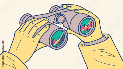 Analyzing stock market trends with binoculars for investment and financial growth strategy planning tool