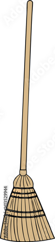 Tan broom with black accents and handle cleaning tool