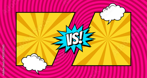 Vs pop art background superhero pattern versus comic banner with halftone smoke clouds funny pink and yellow