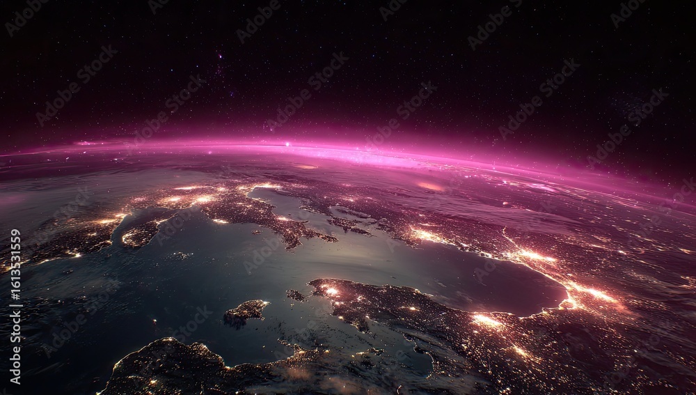 Obraz premium Earth's night-side glow from space.