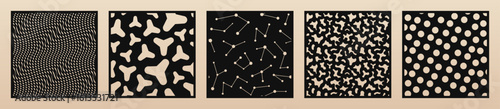 Vector collection of laser cut patterns. Square cutting template with abstract ornament, groovy organic shapes, grid. Decorative stencils for CNC cut of paper, metal, plastic, wood, plywood. Ratio 1:1