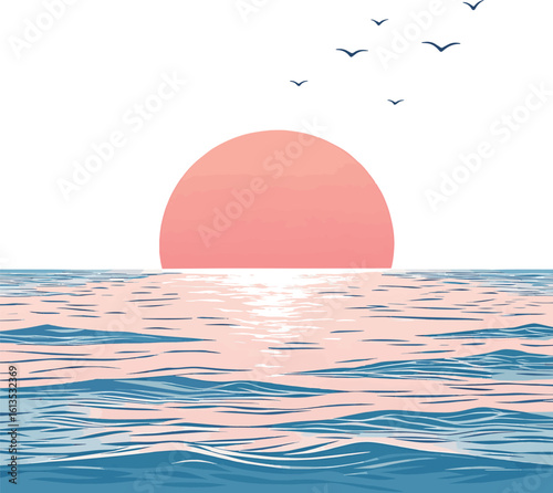 Option 3: Nature's landscape: a beach with sun-kissed ocean waves under a colorful sky, reflecting light on the water