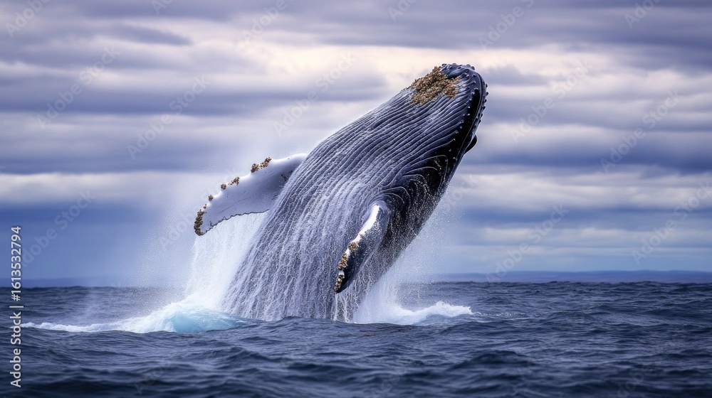 Fototapeta premium Whale leaping from ocean