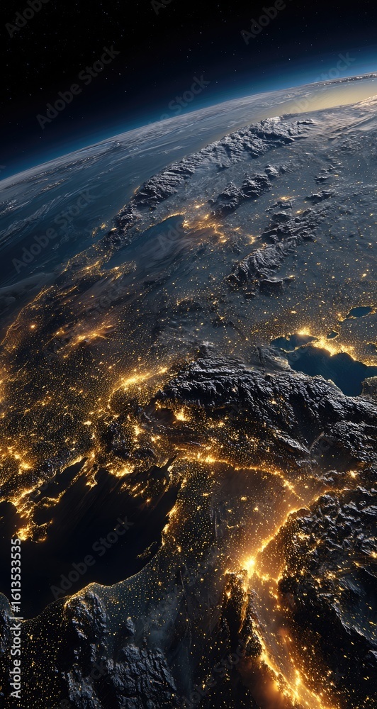 Fototapeta premium Earth's illuminated European region from space