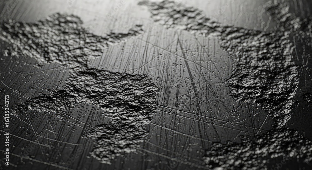 Fototapeta premium Abstract textured black surface with deep scratches and rough embossed patterns creating a dramatic, modern, and industrial aesthetic for background design