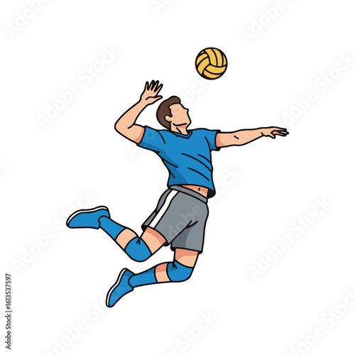 Male Volleyball Player Jumping High To Spike The Ball