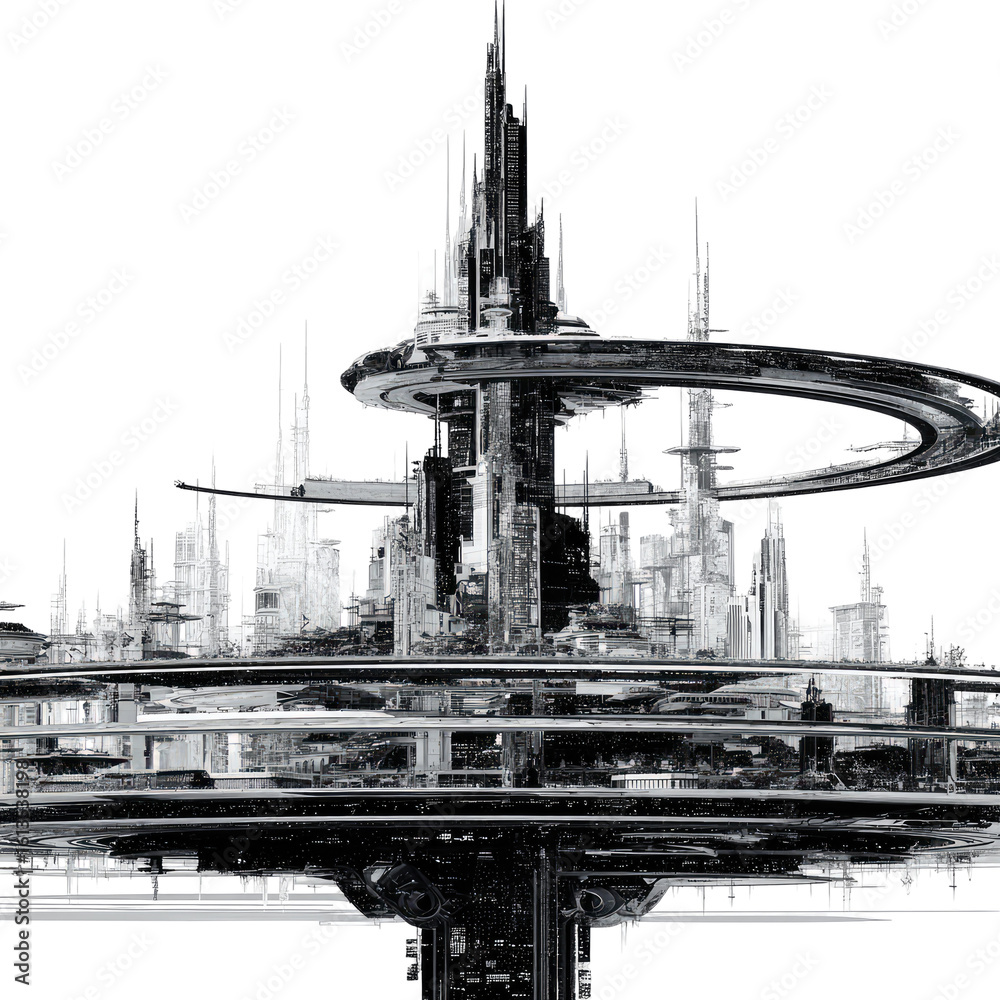 Obraz premium Monochromatic, futuristic city