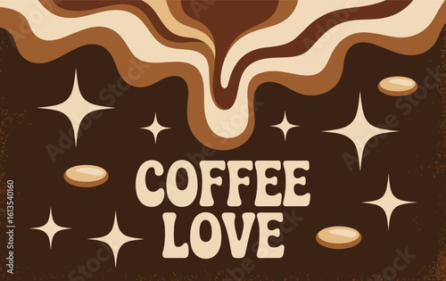 Retro coffee love design with stars and dripping cream