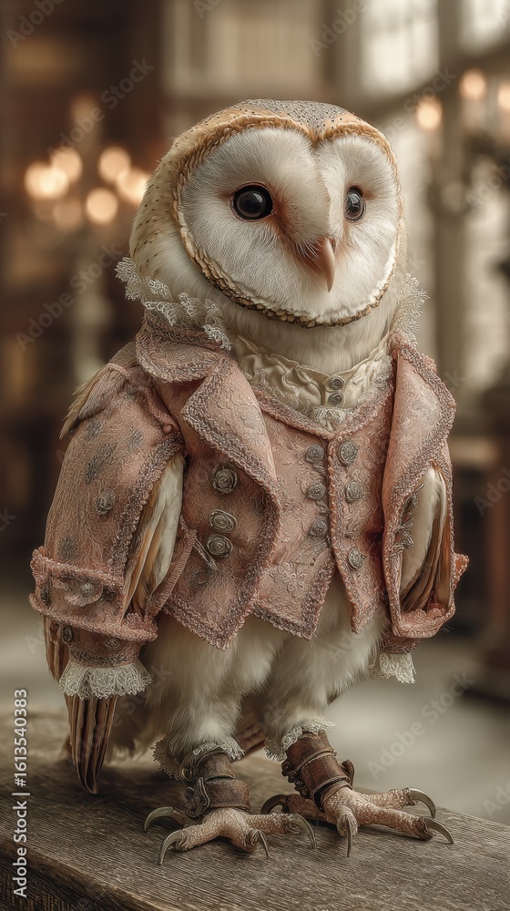 Naklejka premium Elegant owl dressed in a vintage outfit.
