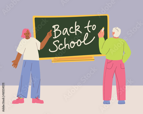Back to school student hand drawn vector illustration set for education, online learning, reading book, school and courses. International education day, teachers day concept art.