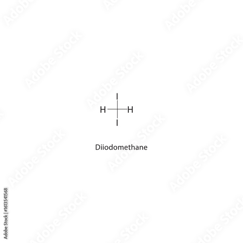 Diiodomethane skeletal structure. Iodomethane compound schematic illustration. Simple diagram, chemical formula.
