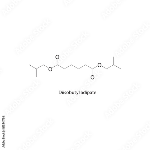 Diisobutyl adipate skeletal structure. Adipate Ester compound schematic illustration. Simple diagram, chemical formula.