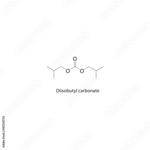 Diisobutyl carbonate skeletal structure. Carbonate Ester compound schematic illustration. Simple diagram, chemical formula.