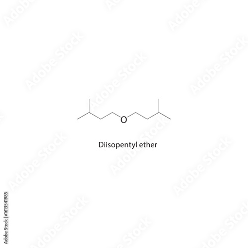 Diisopentyl ether skeletal structure. Alkyl Ether compound schematic illustration. Simple diagram, chemical formula.