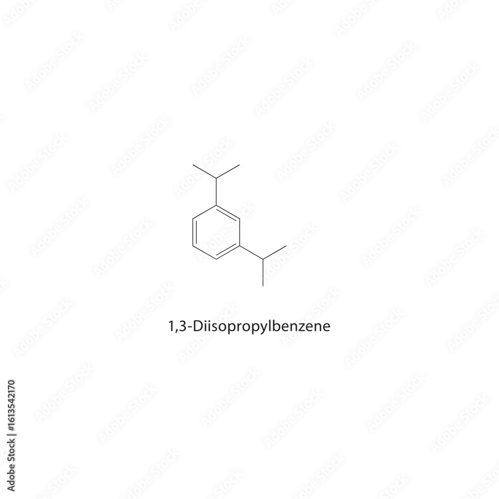 Fototapeta premium 1,3-Diisopropylbenzene skeletal structure. Alkylbenzene compound schematic illustration. Simple diagram, chemical formula.
