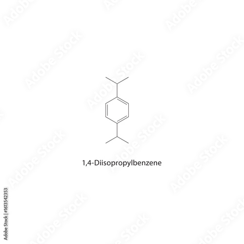 1,4-Diisopropylbenzene skeletal structure. Alkylbenzene compound schematic illustration. Simple diagram, chemical formula.