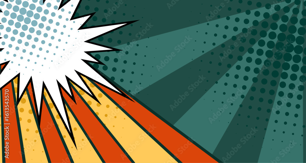 Obraz premium comic book burst background. Modern creative pop art colorful halftone explosion style background