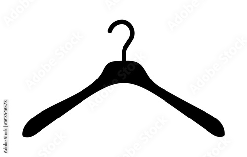 Hanger wardrobe icon. Cloakroom black silhouette pictogram. Clothes rack, service symbol. Dry cleaning pattern, clothing store sign.