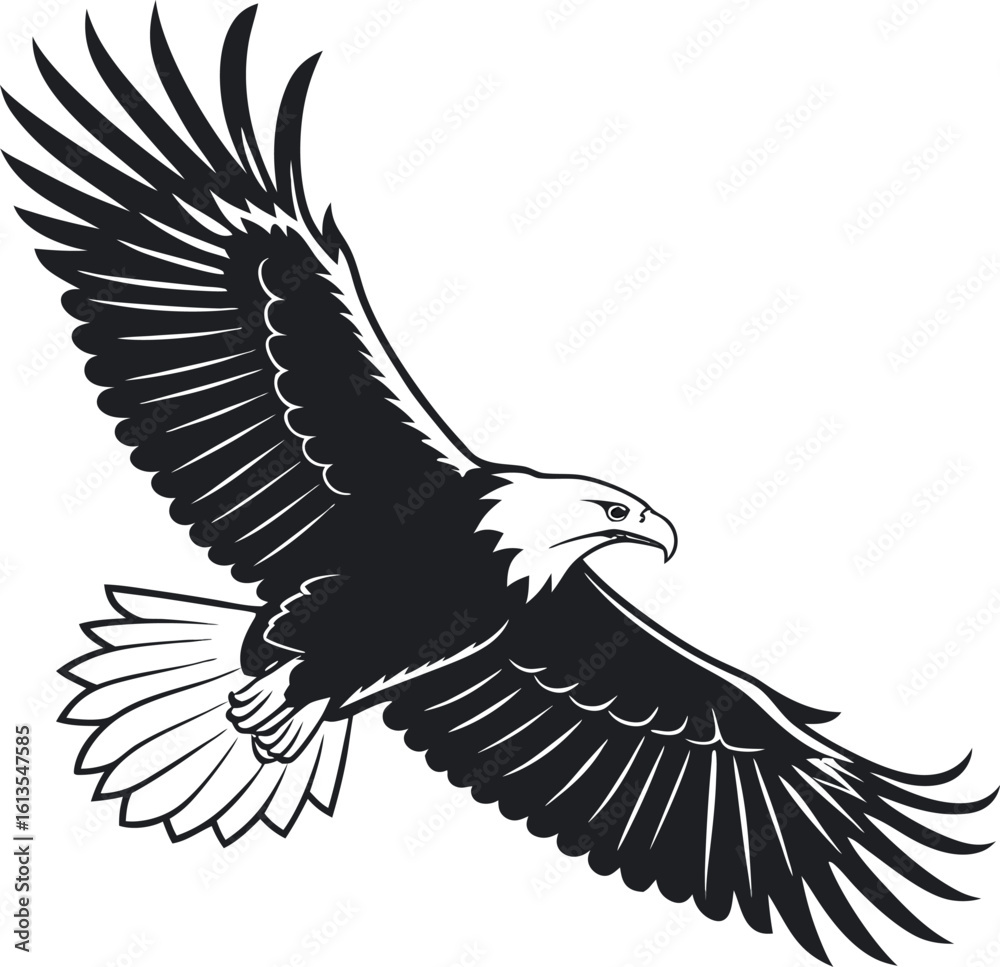 Obraz premium Bold Eagle Flying Silhouette Vector Design with Sky Background for Creative Projects