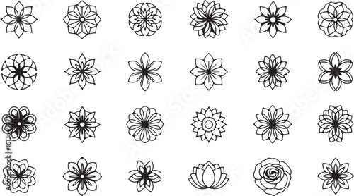Collection of intricate floral ornamental designs isolated on transparent background