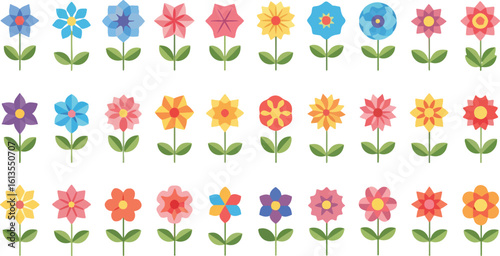 Wallpaper Mural Collection of colorful geometric flowers isolated on transparent background Torontodigital.ca