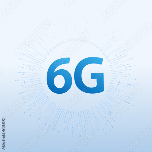 6G technology background. Digital data as digits connected each other and form symbol 6G on blue background. New generation mobile networks and internet.