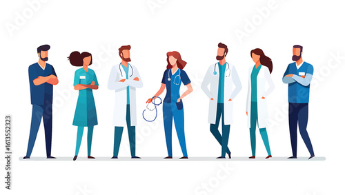 Professional medical team of doctors and nurses vector illustration