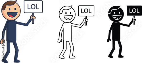 Cartoon man holding lol sign vector illustration graphic design template download available now